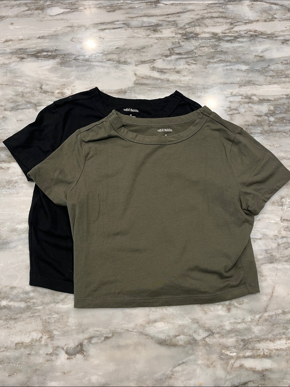 Women’s Wild Fable Short Sleeve cropped Tee - Black & Olive Green. Both size M